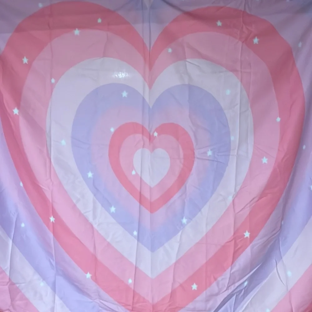 Pink Heart & Stars Tapestry • Cute Dorm Wall Art • 59x51 Large Hanging Decor •